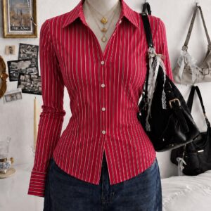 red striped fitted shirt
